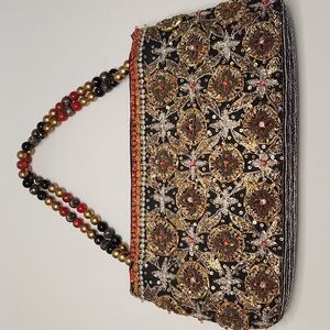 Vintage Red Gold and Black Embroidered And Beaded Purse